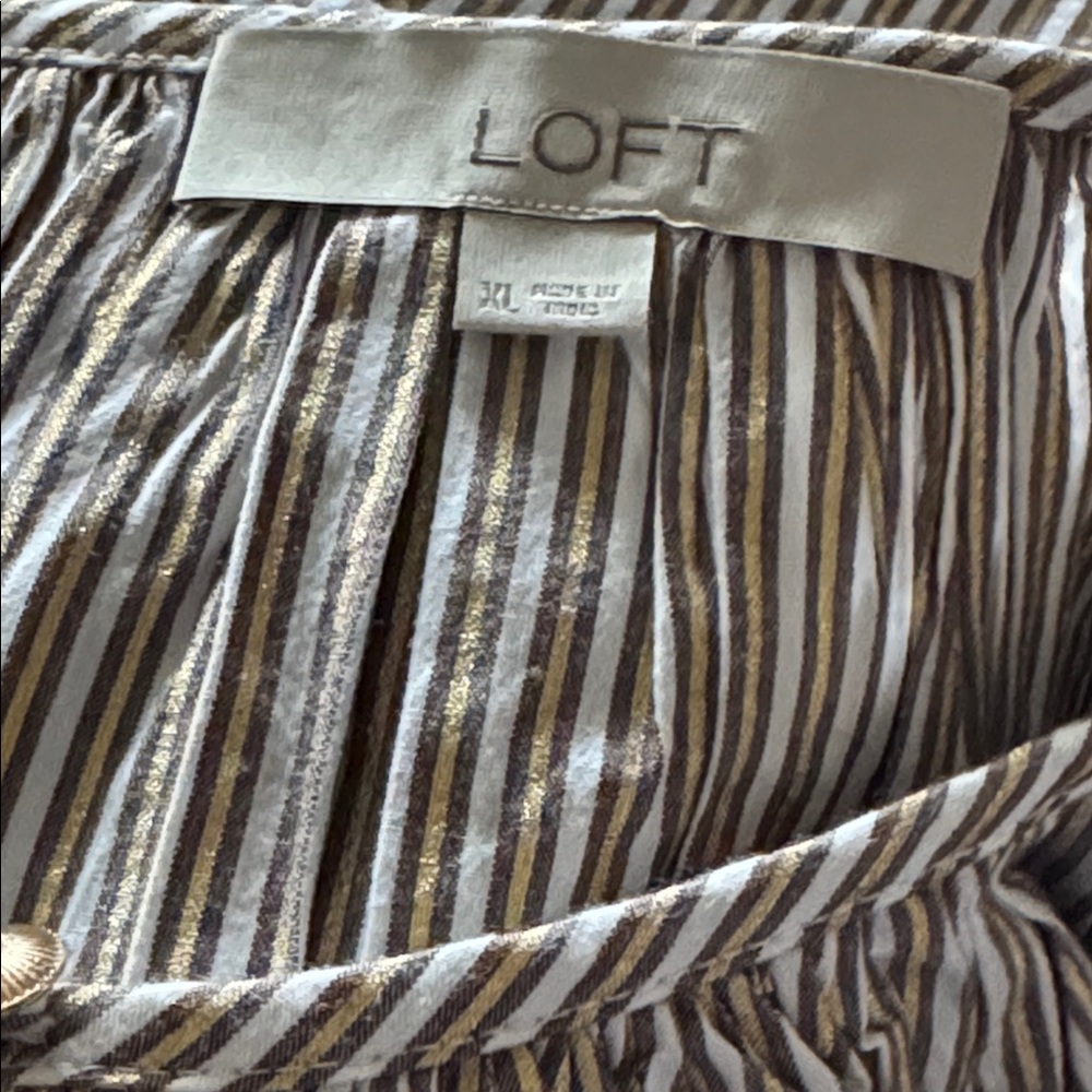 LOFT Cream and Black‎ Striped Peasant Blouse - Picture 9 of 12